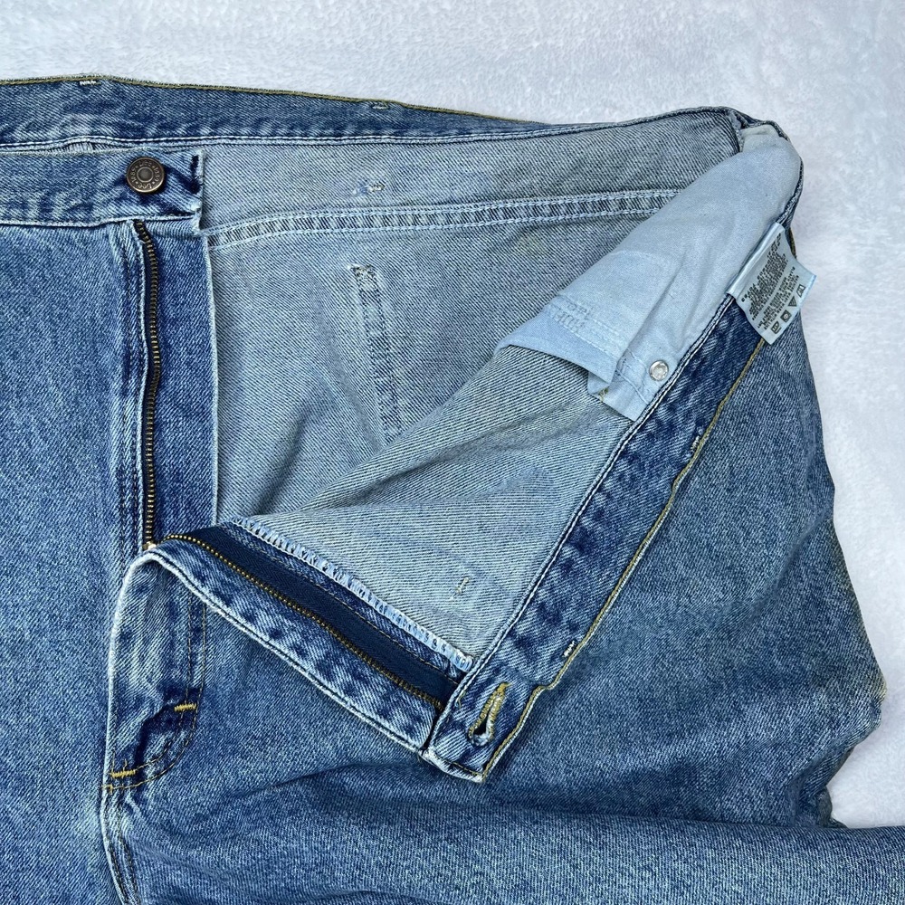 Lee Straight Leg Jeans Mens Blue Denim High Rise Pockets Classic Zip Fly - 50X27 - Picture 11 of 13